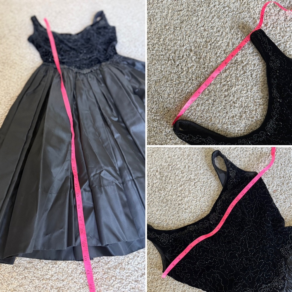 Gothic glam Black Velvet taffeta Midi Dress Whimsigoth Beaded Basque waist XS/S - Picture 7 of 10